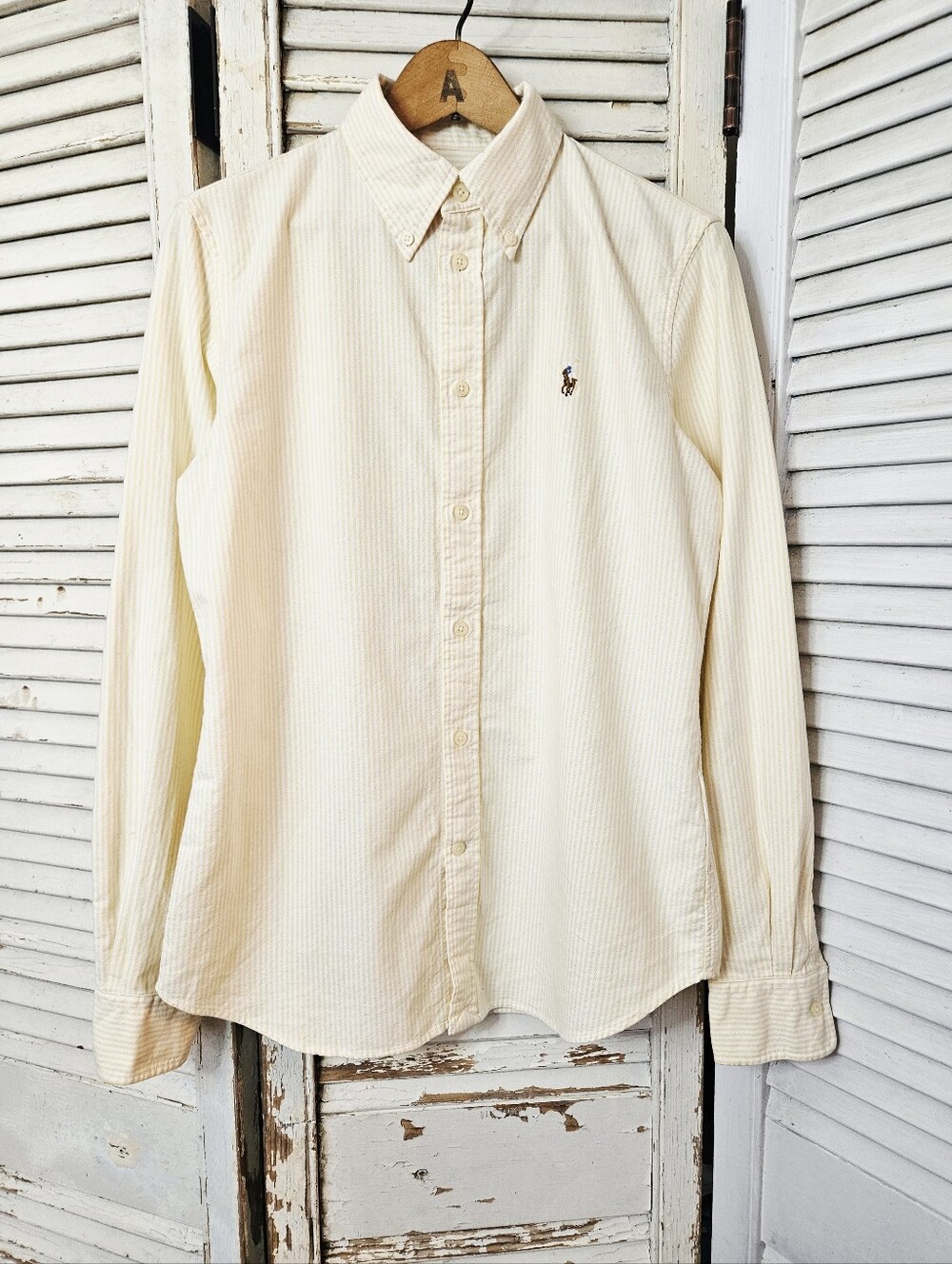 NWT Ralph Lauren Custom Fit 100% Oxford Cotton Butter Yellow Stripe Shirt Medium